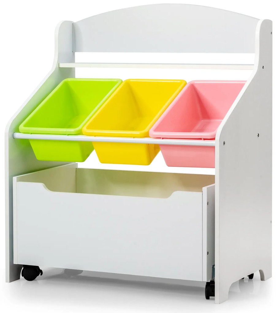 Organizador de livros e brinquedos para crianças com 3 caixas para jardim de infância e educação em casa 63,5 x 38 x 76 cm Branco