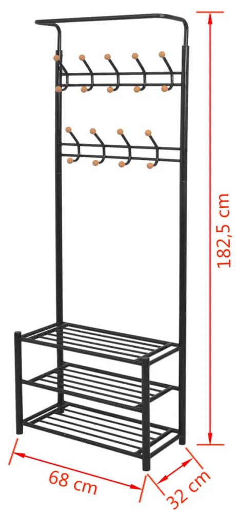 Suporte para roupas com sapateira 68x32x182,5 cm preto