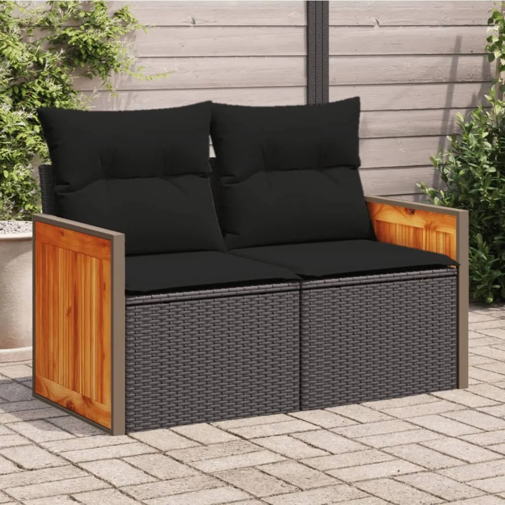 vidaXL Sofá de jardim com almofadões 2 lugares vime PE preto