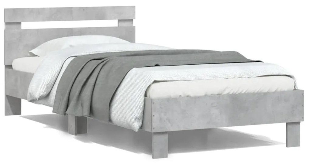 vidaXL Estrutura cama c/ cabeceira/luzes LED 100x200 cm cinza cimento