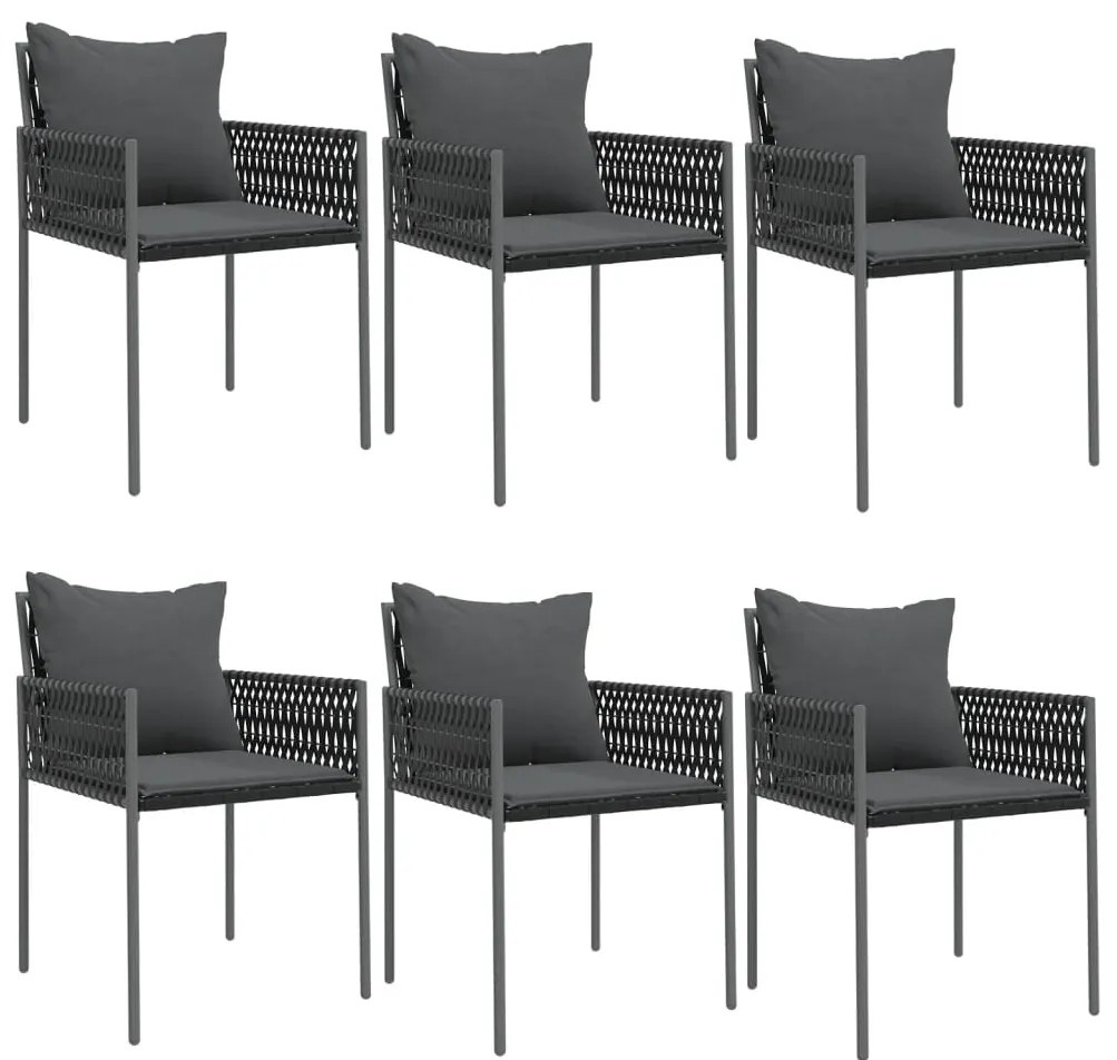 7 pcs conjunto de jantar p/ jardim c/ almofadões vime PE e aço