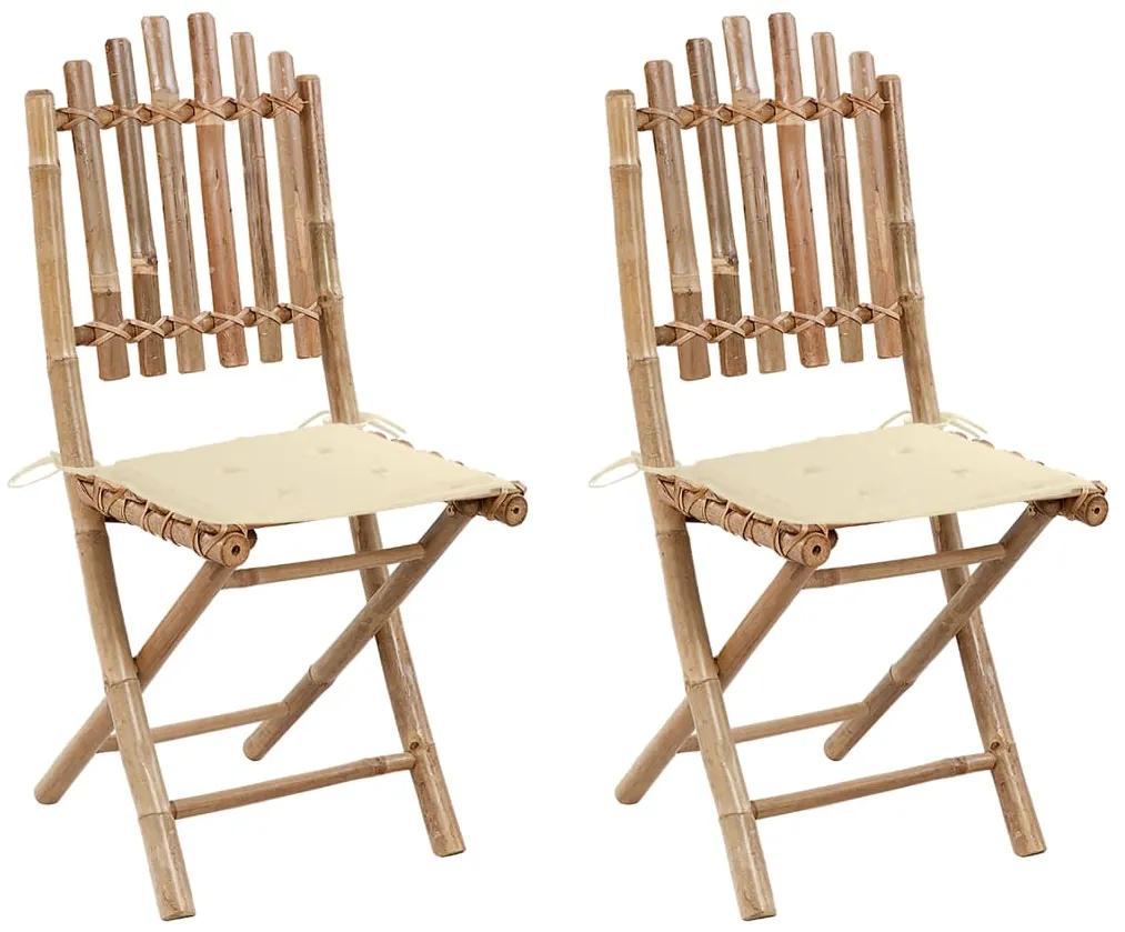 Cadeiras de jardim dobráveis c/ almofadões 2 pcs bambu