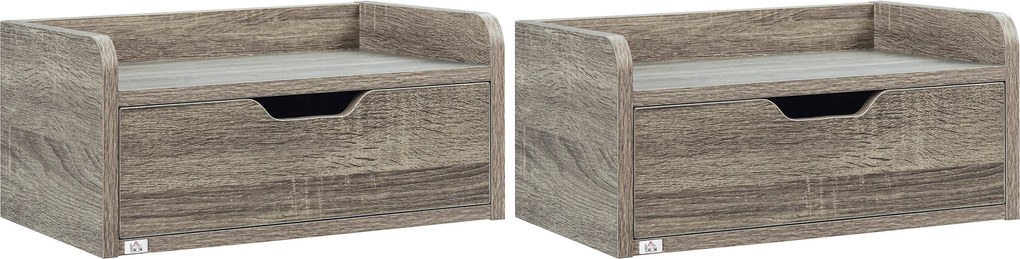 HOMCOM Conjunto 2 Mesas de Cabeceira Murais Suspensas com Gaveta 40x30x19,5 cm Cinza | Aosom Portugal