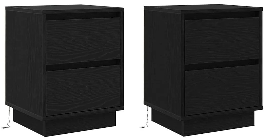 Criados-mudos com Luzes LED 2 pcs Preto 39x34,5x50 cm