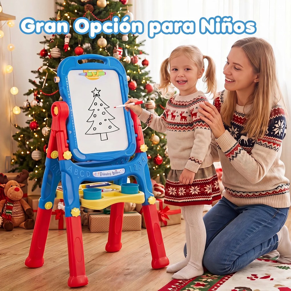 Cavalete de Arte Infantil, 50 x 36 x 72,5 cm, Dupla Face Giratória, Azul