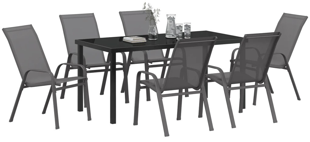 Conjunto de Jantar para Jardim vidaXL de 7 Peças Cinza Textilene e Aço