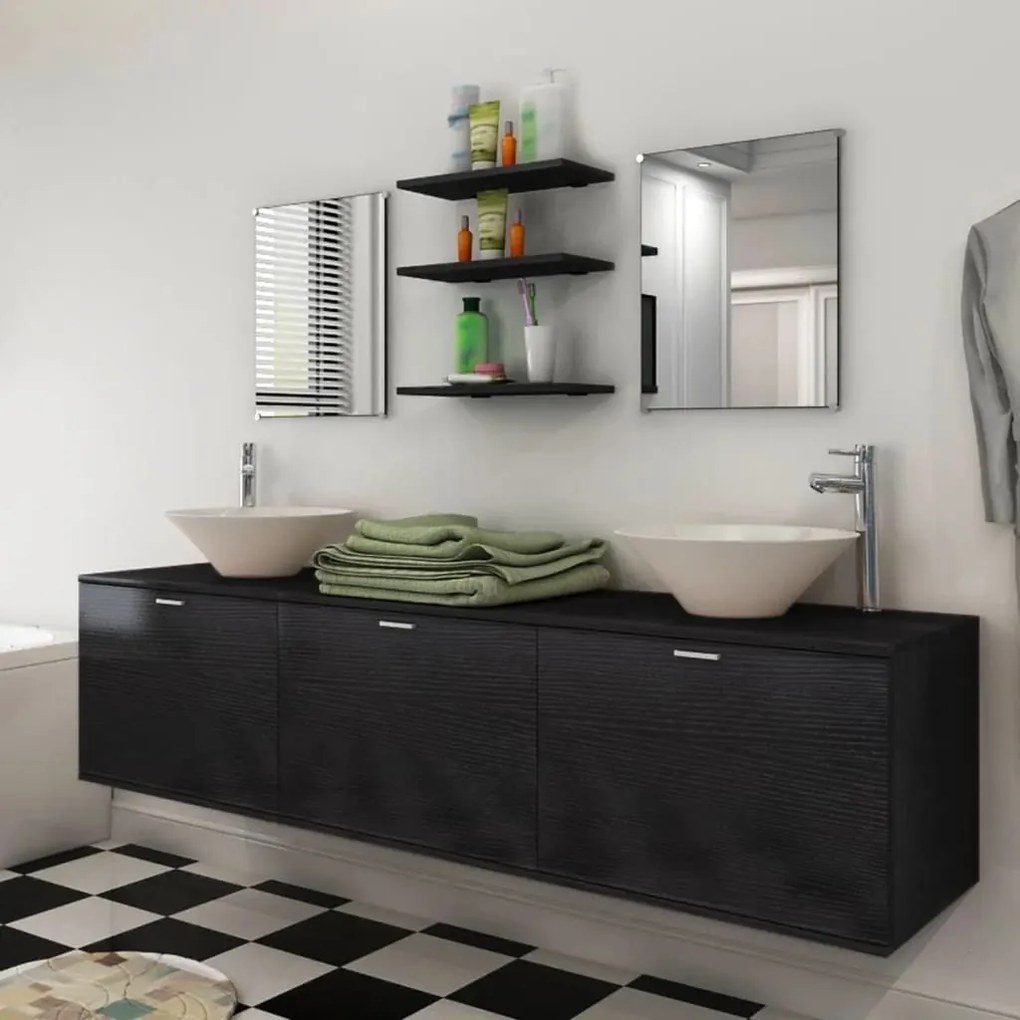 vidaXL Móveis casa de banho 8 pcs e conjunto lavatório preto