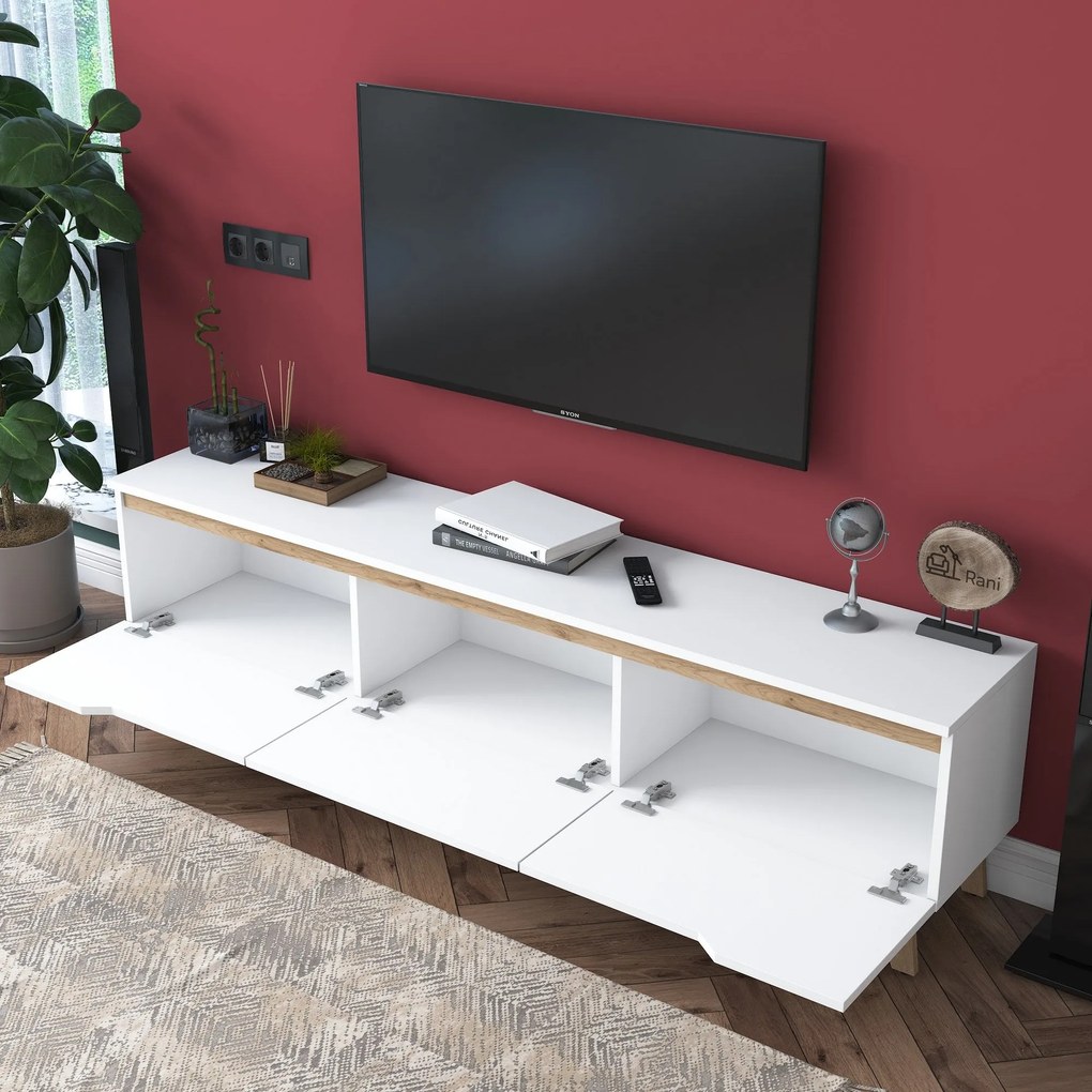 Móvel TV D1 – Branco Nogueira – 180x48,6x35 cm