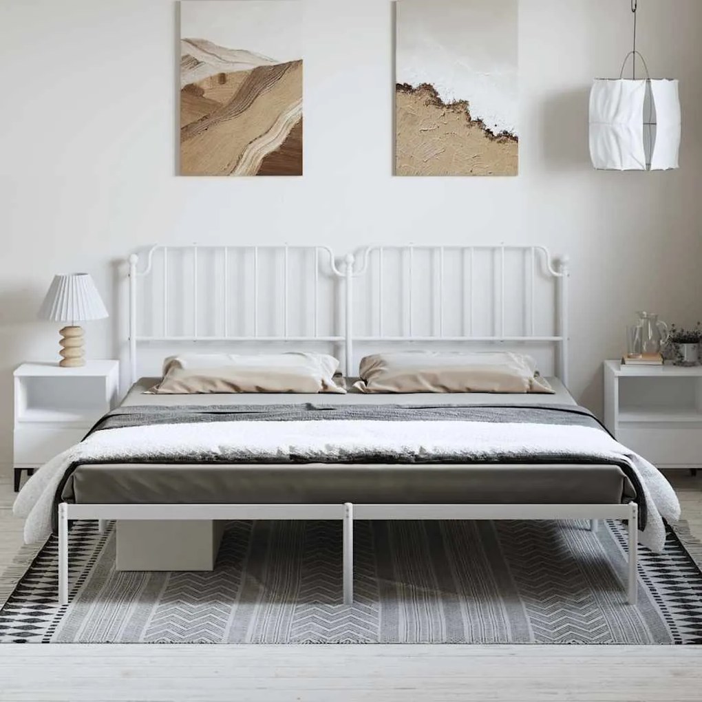 Estrutura de cama com cabeceira 193x203 cm metal branco