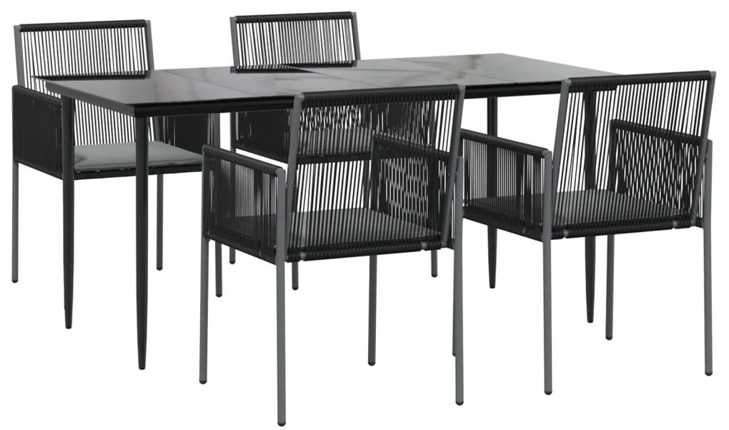 5 pcs conjunto jantar p/ jardim c/ almofadões vime PE/aço preto