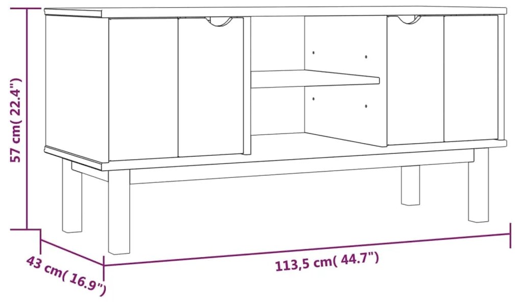 Móvel de TV OTTA 113,5x43x57 pinho maciço