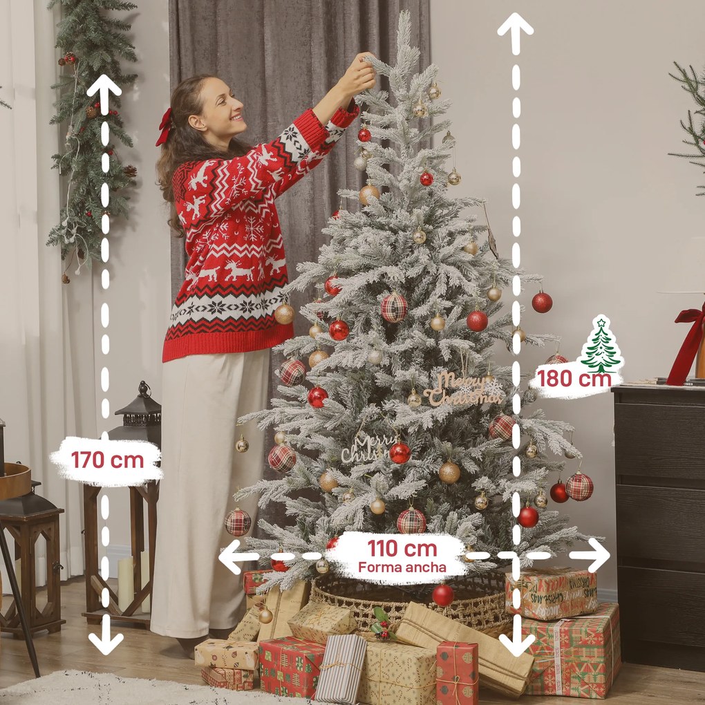 Árvore de Natal Artificial 180 cm Árvore de Natal Nevada com 1207 Ramos Base Dobrável e Fácil de Montar Verde