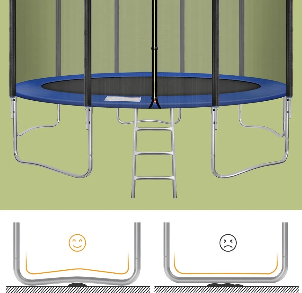 Trampolim para crianças 427 cm, de jardim, com rede de segurança e Escada Azul