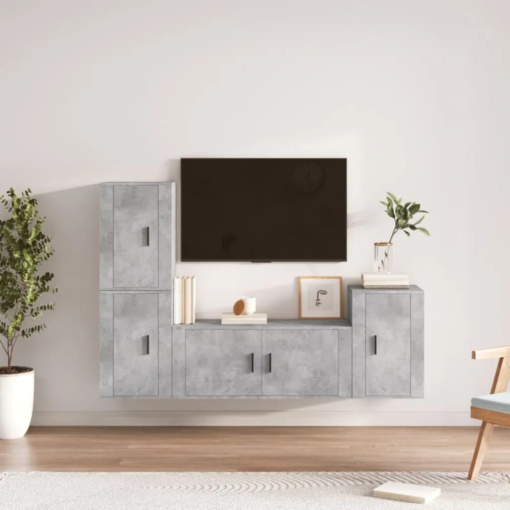 vidaXL Conjunto móveis de TV 4 pcs madeira processada cinzento cimento