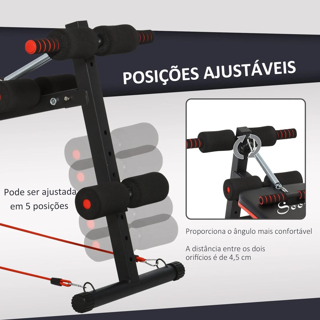 Banco de Abdominais Dobrável Ajustável em Altura com Cordas Elásticas