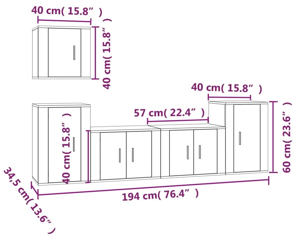 5 pcs conjunto móveis de TV madeira processada branco brilhante