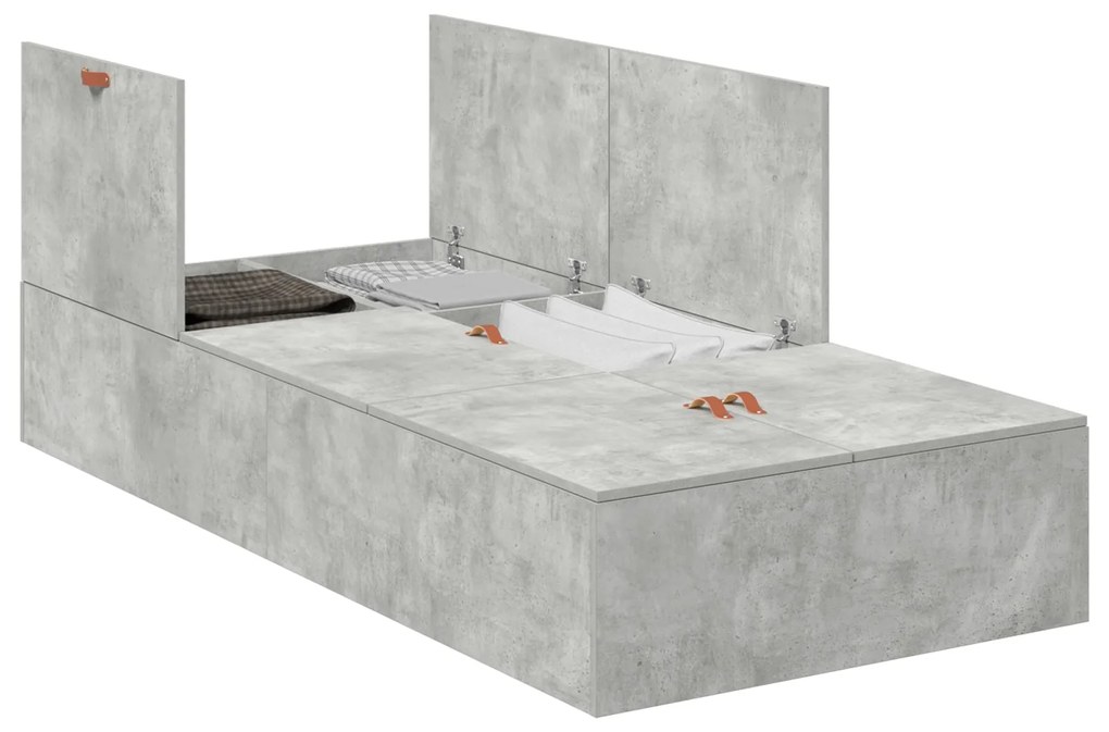 Cama Box com Arrumação Cinza Concreto 75x190 cm em Madeira Engenharia