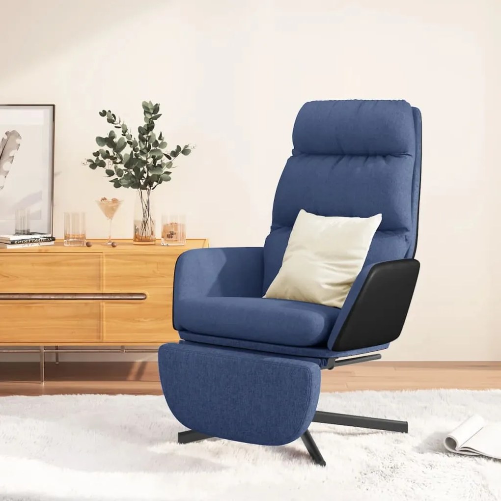 vidaXL Cadeira de descanso com apoio de pés tecido azul