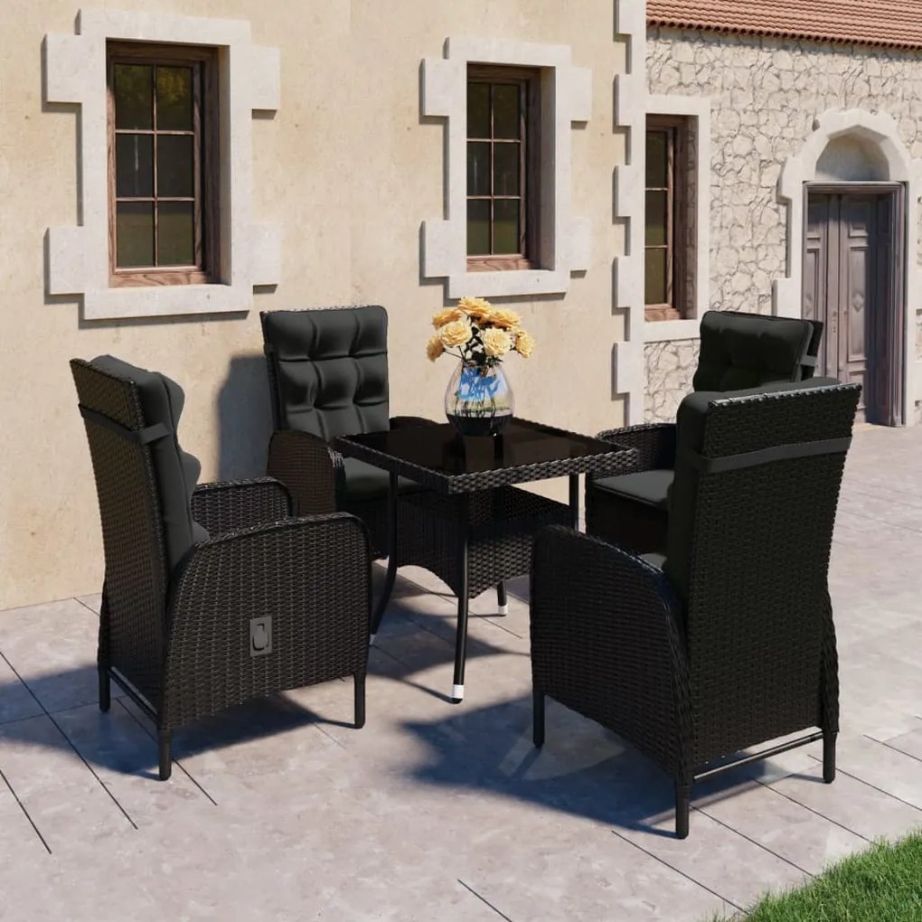 vidaXL 5 pcs conjunto de jantar para jardim vime PE e vidro preto