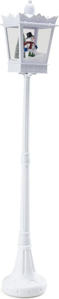 Candeeiro musical natal com 185 cm de altura com luzes LED brancas quentes Efeitos de neve Base recarregável Branco