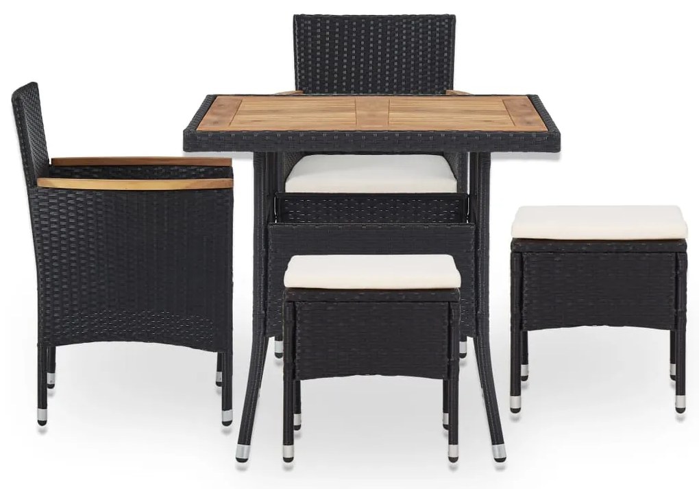 5 pcs conjunto jantar p/ exterior vime PE madeira acácia preto
