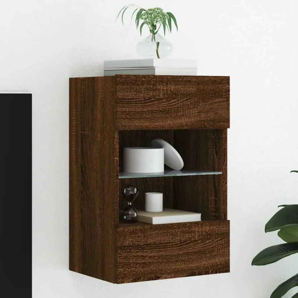 vidaXL Móvel parede p/ TV c/ luzes LED 40x30x60,5cm carvalho castanho