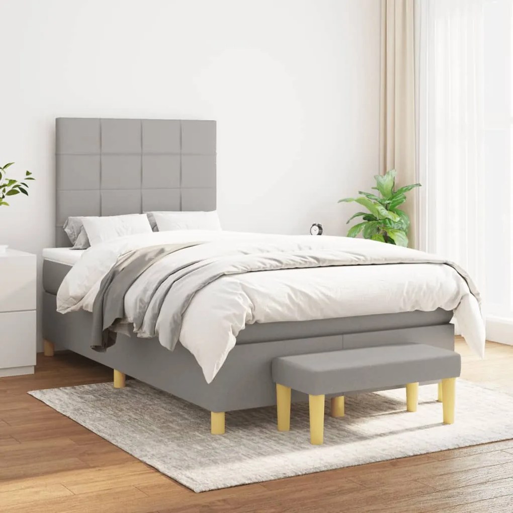 Cama boxspring com colchão 120x190 cm tecido cinzento-claro