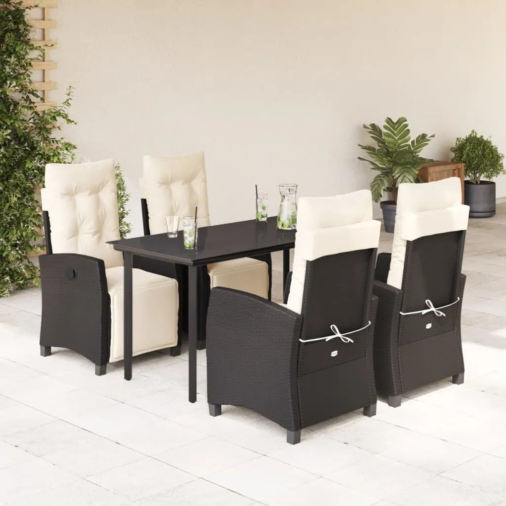 vidaXL 5 pcs conjunto de jantar p/ jardim c/ almofadões vime PE preto
