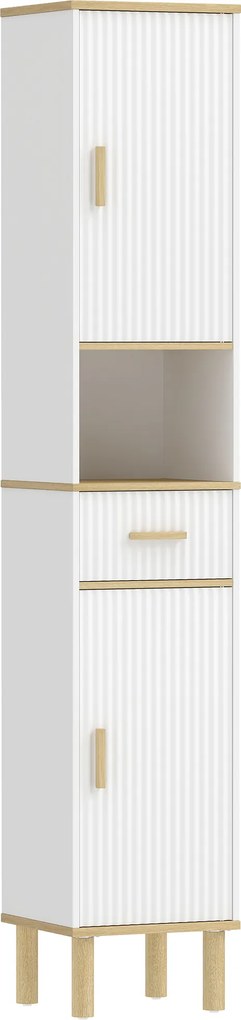 HOMCOM Coluna Estreita para Casa de Banho com Prateleiras Ajustáveis Gaveta e Compartimento Aberto 31,5x29,7x171,5 cm Branco | Aosom Portugal