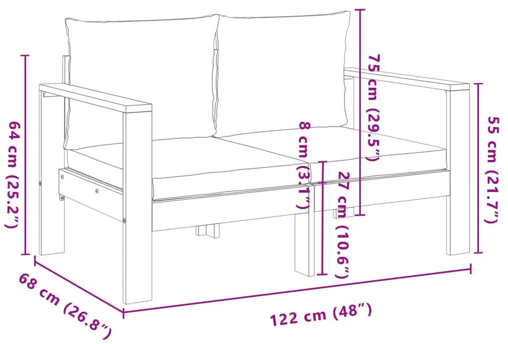 4 pcs conjunto de sofás de jardim com almofadões acácia maciça