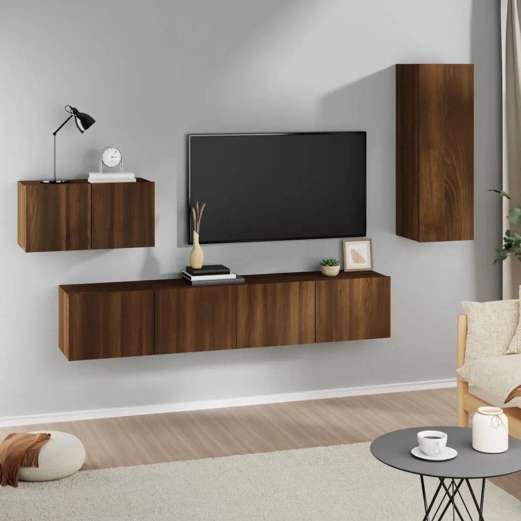 vidaXL Conjunto móveis de TV 4pcs madeira processada carvalho castanho