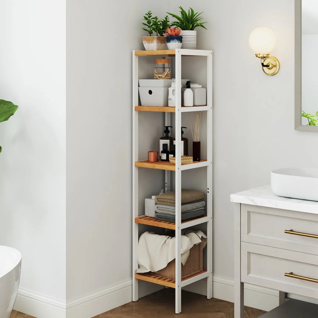 Estante para casa de banho com 5 prateleiras 33 x 33 x 146 cm branco nuvem-bege natural