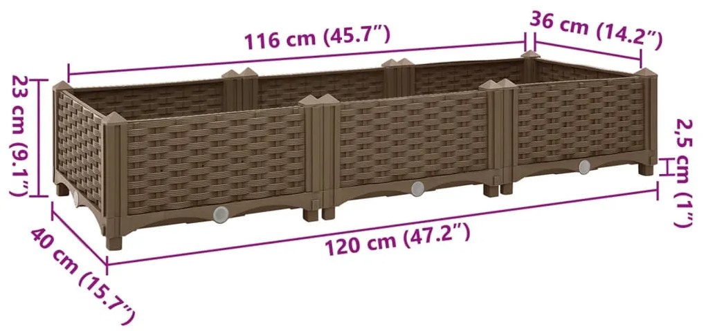 Canteiro elevado 120x40x23 cm polipropileno