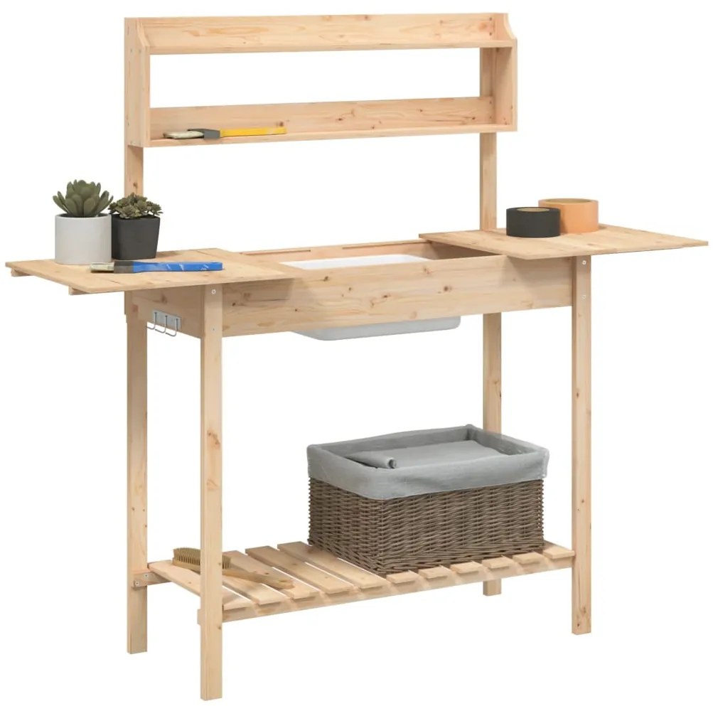 Mesa de cultivo com pia 147,5x44x139,5 cm abeto maciço