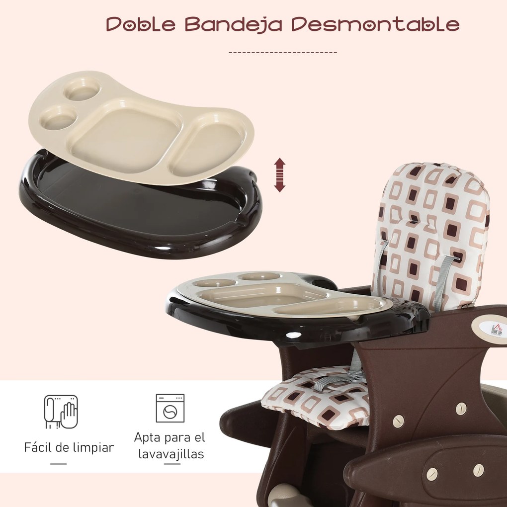 HOMCOM Cadeira para bebês 3 em 1 por mais de 6 meses Transformar em mesa e cadeira multifuncional Ajustável em 3 posições encosto alto Acolchoado com 2 bandejas removíveis 57x59x105 cm Branco
