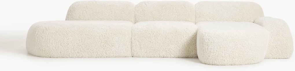 Sofá de canto modular em teddy com chaise longue Wolke (4 lugares)
