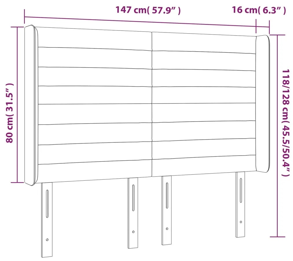 Cabeceira cama c/ abas veludo 147x16x118/128 cm rosa