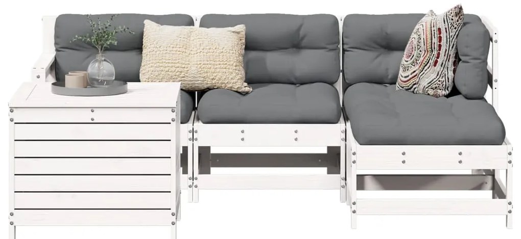 vidaXL 5 pcs conjunto de sofás de jardim madeira pinho maciça branco