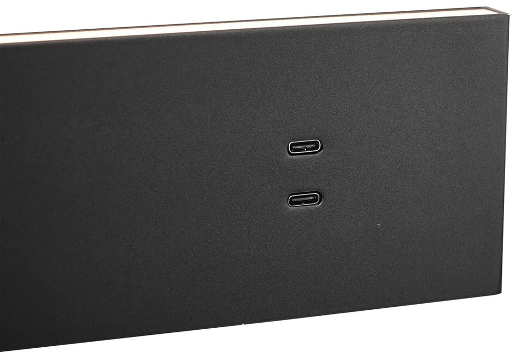 Candeeiro de parede preto ajustável com USB-C incl. LED - Modric Moderno