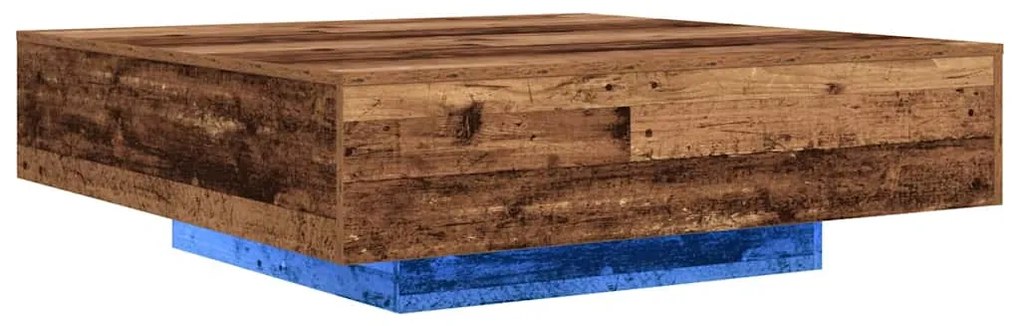 Mesa de Centro vidaXL com Luzes LED Madeira Antiga 100x100x31 cm