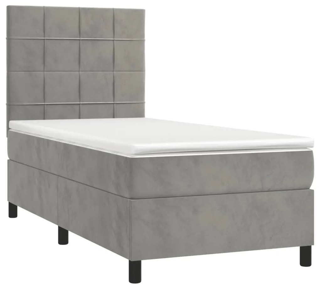 Cama com molas/colchão 90x200 cm veludo cinza-claro