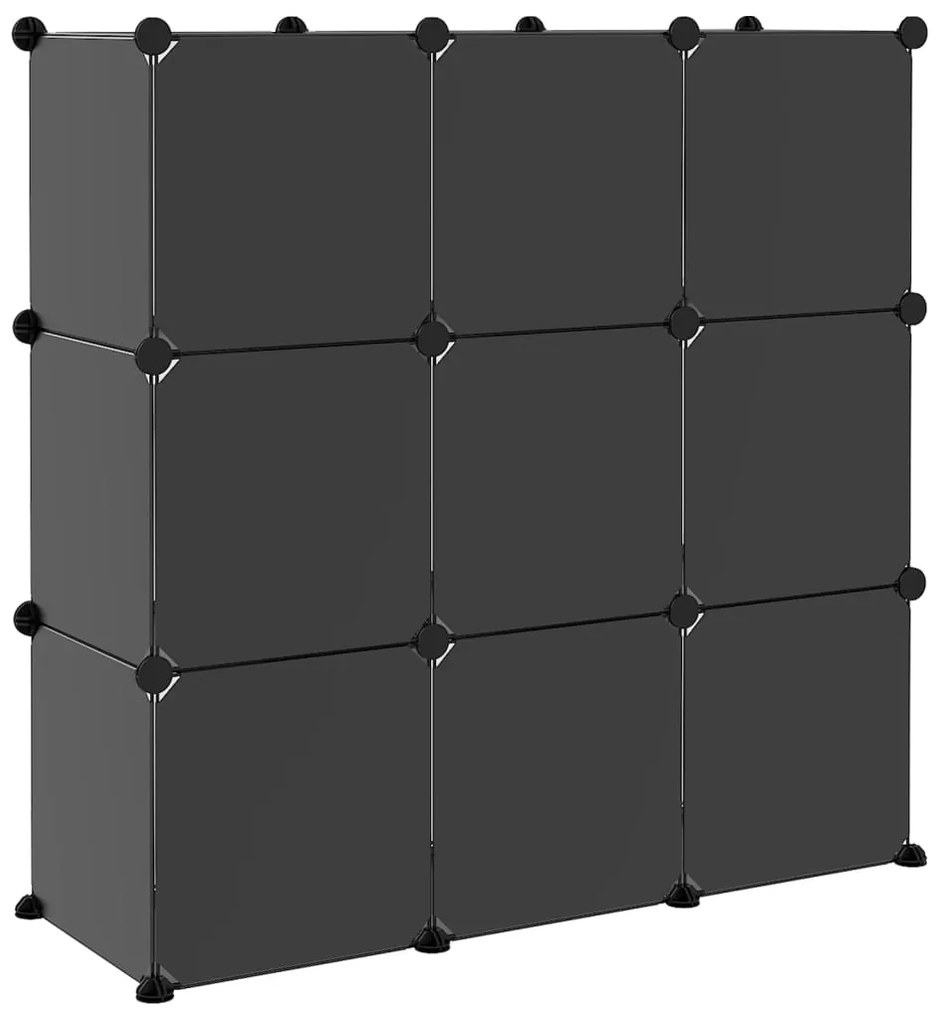 Organizador de arrumação com 9 cubos e portas PP preto