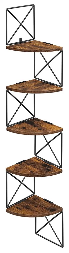 Prateleira de canto VASAGLE, montada na parede, prateleira flutuante de 5 níveis, estante para livros, para quarto, sala de estar, banheiro, cozinha e escritório, fácil montagem, industrial, marrom rústico e preto LLS851B01