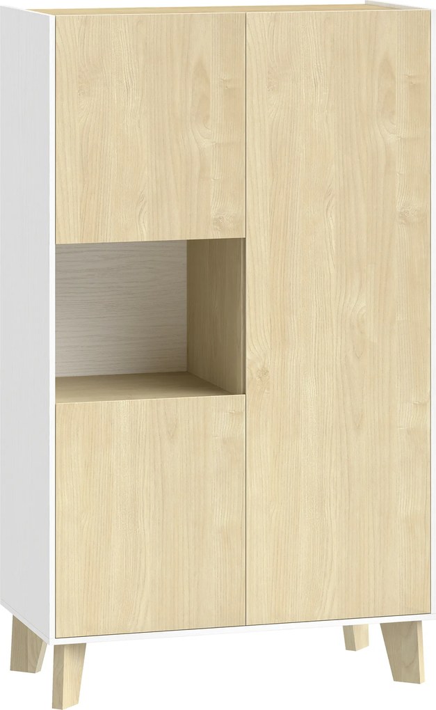 HOMCOM Buffet para sala, móvel de arrumação com 6 compartimentos e portas com fecho amortecido, 80x40x135cm, branco e madeira natural | Aosom Portugal