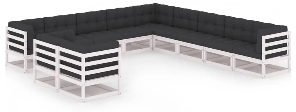 vidaXL 11 pcs conj. lounge de jardim c/ almofadões pinho maciço branco