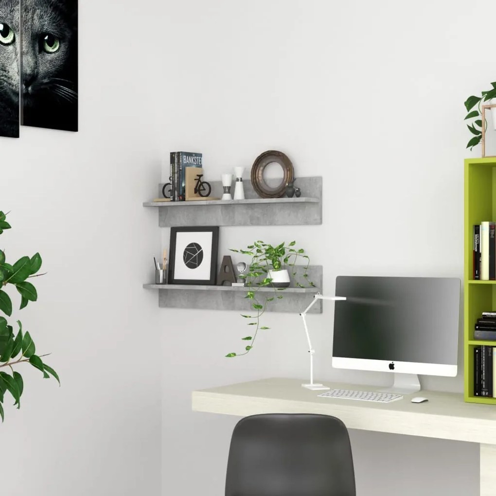 Estantes de parede 2 pcs 80x11,5x18 cm contrapl. cinza cimento