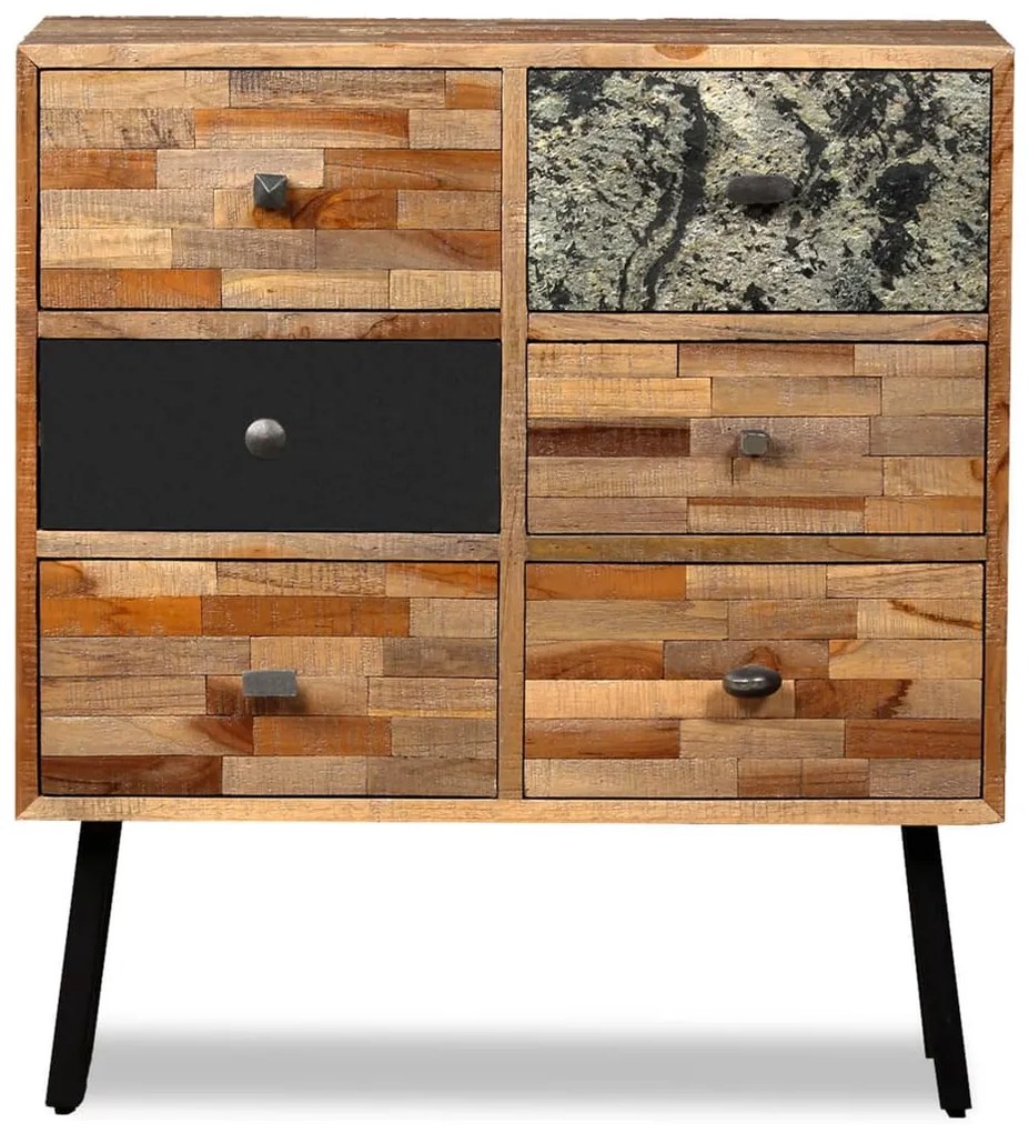 Móvel lateral com 6 gavetas teca reciclada maciça 70x30x76 cm
