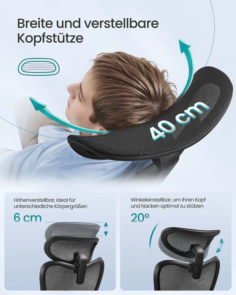 Cadeira Escritório com apoio de cabeça ajustável 70 x 70 x (113-130) cm Preto