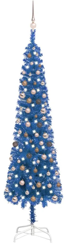 3078079 vidaXL Árvore de Natal fina com luzes LED e bolas 240 cm azul