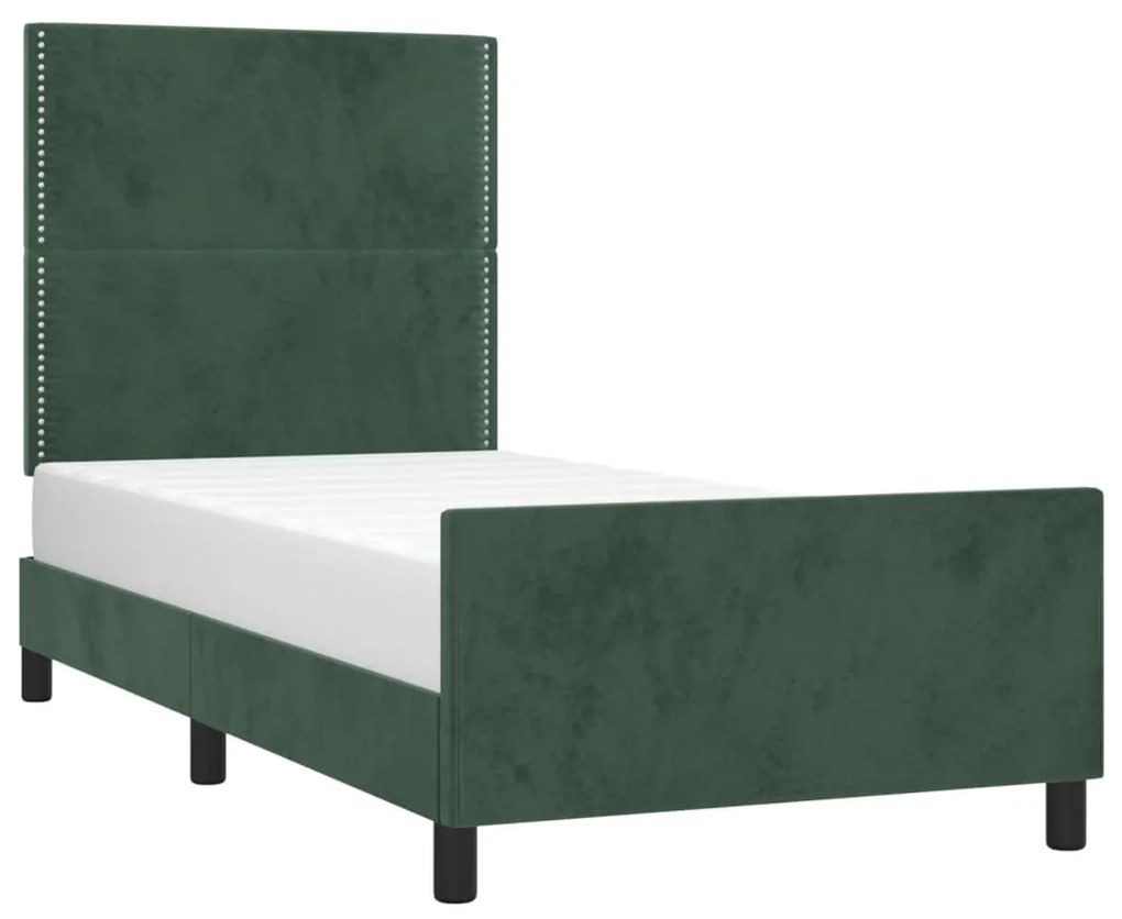 Estrutura de cama sem colchão 90x200 cm veludo verde-escuro